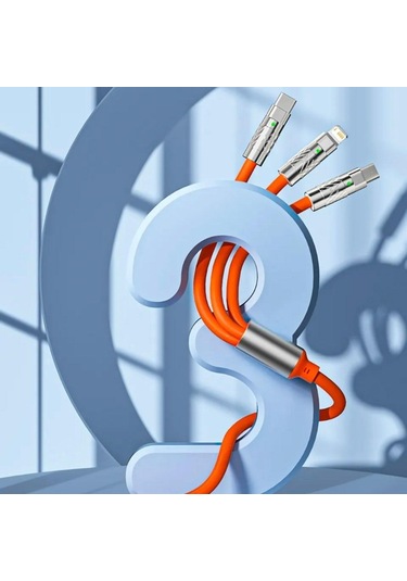 Zmc Bilişim 3 Şarj Aleti 1 Arada Çinko Alaşım Hızlı Şarj Kablosu Turuncu