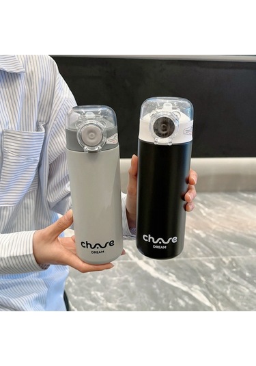 Pipetli Kapaklı Paslanmaz Çelik Isı Yalırımlı Termos Kupa 400 Ml - Gri Gri