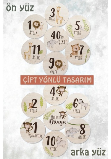 Sevimli Safari Hayvanları İle Ahşap Bebek Fotoğraf Çekim Kartları