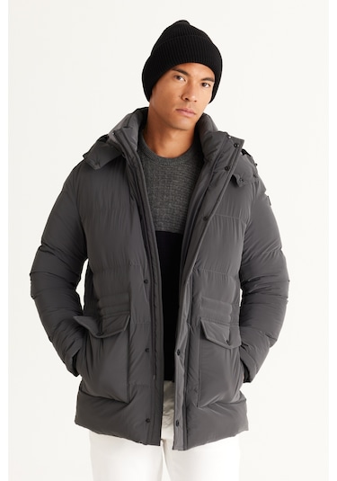 AC&Co / Altınyıldız Classics Erkek Antrasıt Standart Fit Normal Kesim Çıkma Kapüşonlu Kaban Antrasit