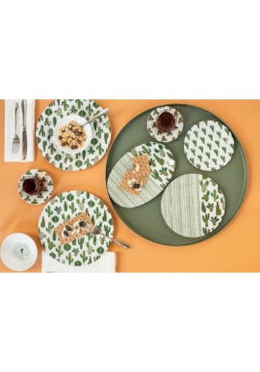 Porland Kaktüs 6 Kişilik Kahvaltı Takımı 36 Parça Yeşil
