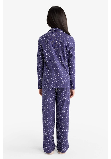 Defacto Kız Çocuk Pijama Takımı Relax Fit Desenli Uzun Kollu Üst Uzun Alt F7285a825aupr160 Mor