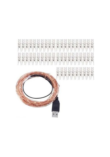 Besthome1 50 Adet Klamp + 10m 100 Led Bakır Tel Işık - Noel Dekorasyonu, Usb Beslemeli, Sıcak Beyaz, Taşınabilir Aydınlatma Beyaz