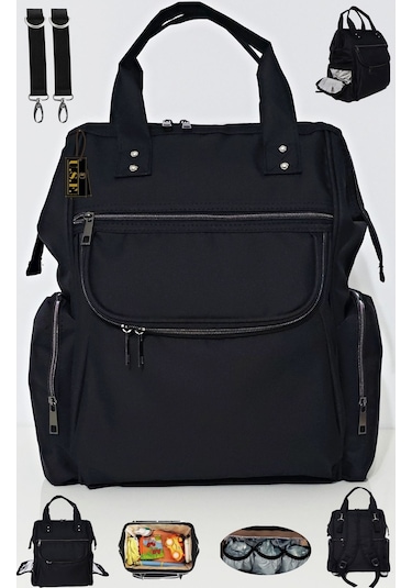 Bebek Bakım Çantası Organizatör Fonksiyonel Lüx Anne Bebek Bakım Sırt Çantası Mrs Silver Siyah