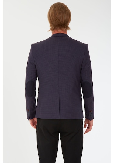 Sposo G-211 Dar Kalıp Desenli Lacivert Erkek Blazer Ceket Lacivert