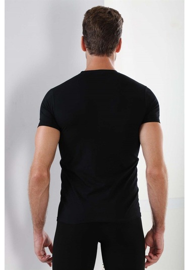 Erkek Siyah Sıfır Yaka Kısa Kol Fanila Tişört %100 Pamuklu Penye 3'lü Paket Siyah