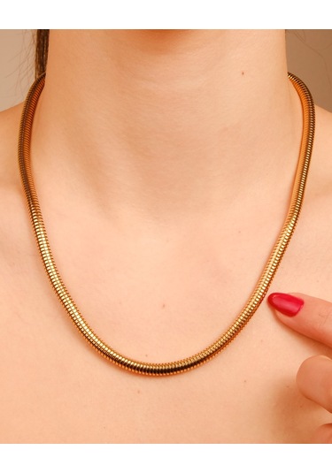 Lekka Design Takı Kararmaz Çelik Kalın Silindir Zincir Kolye Altın