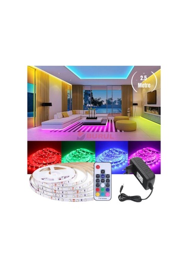 2.5 Metre 20 Renk Rf Kumandalı Renk Değiştiren Rgb Şerit Led Işık Seti Sb-6545
