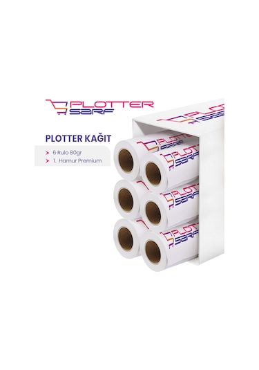 PlotterSarf® Premium 80 G Plotter Kağıdı 62 CM x 50 M 6 Rulo