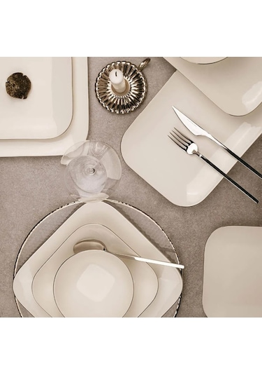 Kütahya Porselen Bone Minas 51 Parça Yemek Takımı Platin Fileli