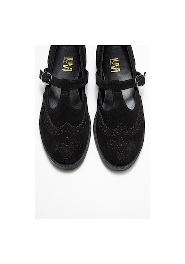 Janney Siyah Süet Hakiki Deri Bantlı Kadın Loafer Ayakkabı SIYAH SUET