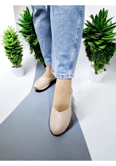 Kadın Günlük Ve Dışarı Kaymaz Taban Babet Ekru