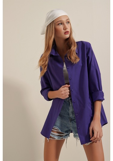 Bigdart 3900 Oversize Uzun Basic Gömlek - Mor 001