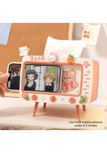 Createtech Gri-sevimli Çok Fonksiyonlu Doku Kutusu Ev İçin Kawaii Tutucu Kare Masaüstü Dekor Tv Doku Kutusu Kasa Pembe Telefon Tutucu Depolama Organizatör/ Pembe