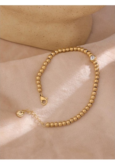 Eetit Paslanmaz Çelik Boncuk Zincir Bileklik Kadınlar İçin Altın Kübik Zirkonya Bilezik Altın