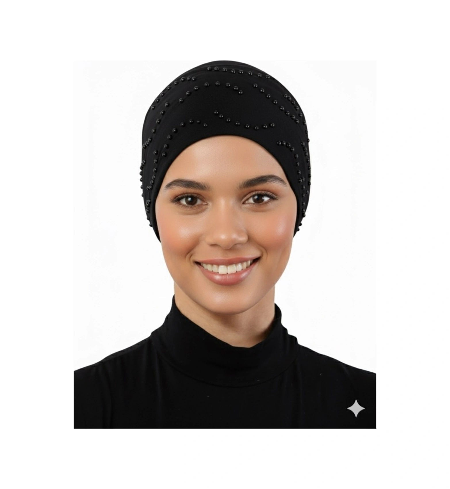 Topuzlu Siyah Hazır Türban Tesettür Bone Siyah