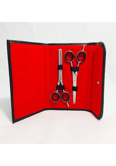Cobalt Profesyonel Kuaför Saç Kesim, 5,5 İnç İkili Makas Seti, Kesim Makası, Çift Taraflı Efile Makası, Özel Deri Çantalı