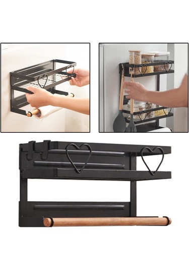 Suntek Çamaşır Odası Havlu Manyetik Baharat Raf Paslanmaz Buzdolabı Organizatör Raf Siyah