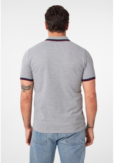 Javeir Erkek Regular Fit Çizgi Detaylı Polo Yaka T-shirt Gri