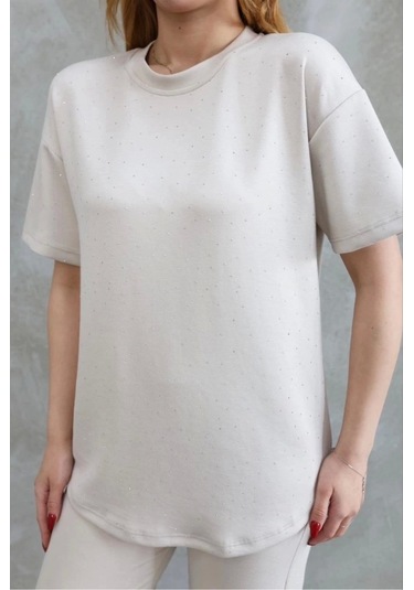 Osy Modal Yumuşak Dokulu Kumaş Bisiklet Yaka Taş Detaylı Kısa Kollu Takım - Kırık Beyaz Kırık Beyaz Osy Modal Yumuşak Dokulu Kumaş Bisiklet Yaka Taş Detaylı Kısa Kollu Takım - Kırık Beyaz Kırık Beyaz