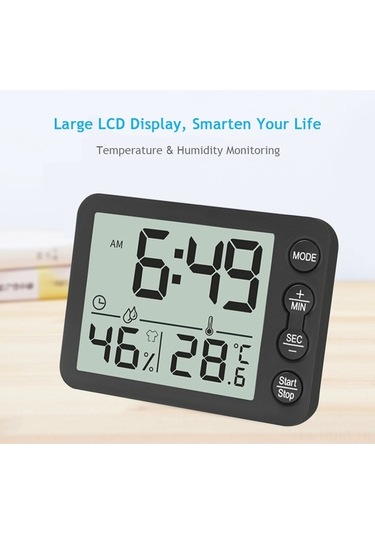 Fastbuy Ev Ve Ofis İçin Dijital Sıcaklık-nem Monitörü, Büyük Ekranlı Alarm Saat, Geri Sayım, Lcd Görüntüleme, Pil Dahil Değil