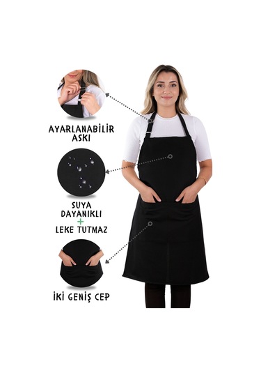 4 Adet Simple Ayarlanabilir Askılı Mutfak Önlüğü Siyah
