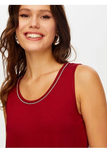 Faik Sönmez Yakası Şeritli Kadın Askılı Bluz W26atl002 Bordo