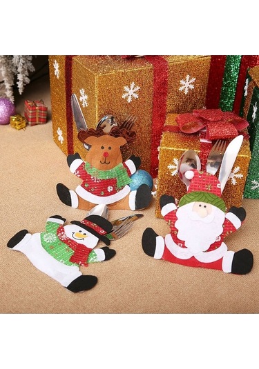 Pazly Noel Çatal Bıçak Tutucu, Santa Desenli Kılıf, Ev Ve Restoran Dekorasyonu Diğer