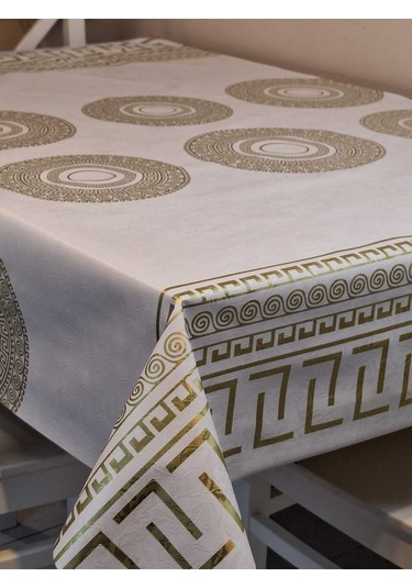 Elyaflı Pvc Muşamba - Desenli Silinebilir Masa Örtüsü Mrl2003a Gold