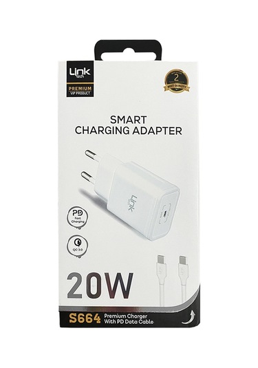 Linktech S664 Premium USB-C Kablolu 20W Type-C Hızlı Şarj Aleti Beyaz