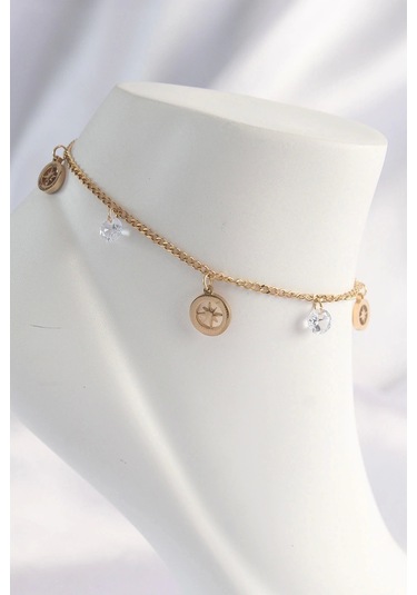 Ceylan Adam 316l Çelik Gold Renk Zirkon Taşlı Yıldızlı Halhal Çok Renkli