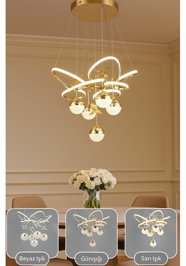 Kelebek Modern 5li Gold Avize Yatak Odası - Hol - Salon SARI