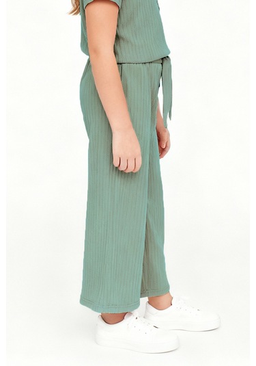 Kız Çocuk Pijama Altı Beli Lastikli Rahat Kalıp Yeşil