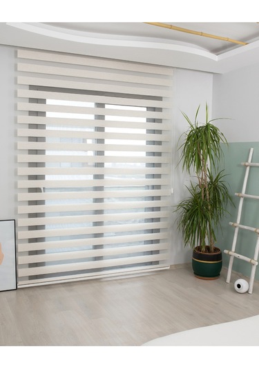 Bambu Kumaş Krem Zebra Stor Perde Krem Alüminyum Kasalı Krem