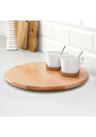 Dönen Tabla, Huş, 39 Cm Açık Gri