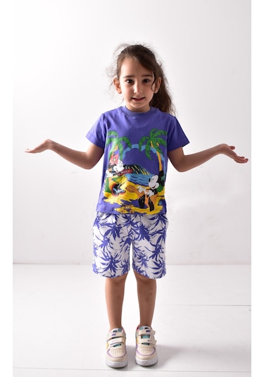 Banadamoda Kız Çocuk Baskılı T-shirt-şort Takımı Mavi