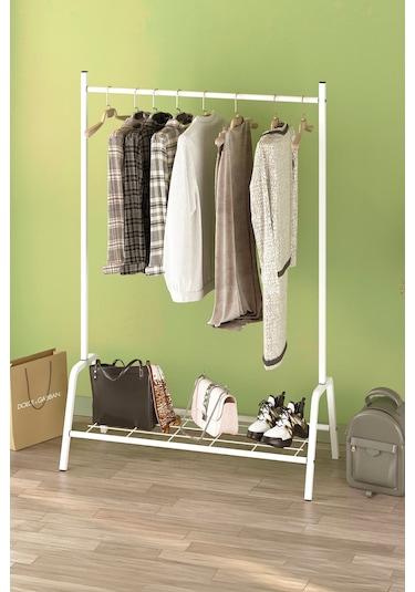 Bofigo Konfeksiyon Askısı Ayaklı Askılık Elbise Askılığı Raflı Askılık Venüs Beyaz