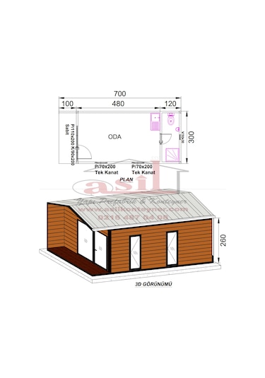 21M² Ahşap Desenli Betopanlı Çatı+Verandalı Modern Ev Konteyner