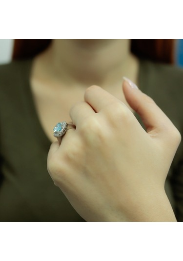 Lova Pırlantalı Oval Blue Topaz Anturaj Yüzük - 1020235