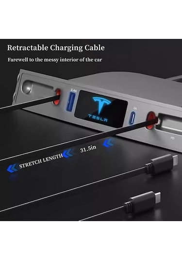 Maoyaya 2021-2023 Tesla Model 3/Y İçin Type C Ve Teleskopik , Merkezi Akıllı Hub Hızlı Şarj