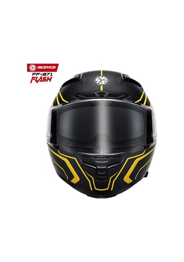 Scoyco FF-871 Flash Güneş Vizörlü Kapalı Motosiklet Kask Mat Sarı - Siyah