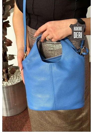 Hakiki Deri Kadın El Çantası Mavi Smr9200 Mavi
