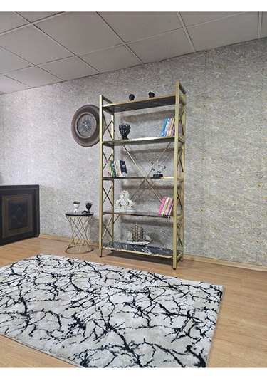 Gold Boyalı Kitaplık - 5 Raflı Suntalem Lüks Kitaplık Luanda Gold Çok Renkli