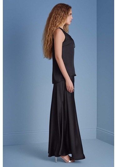 Evaze Siyah Saten Etek Siyah