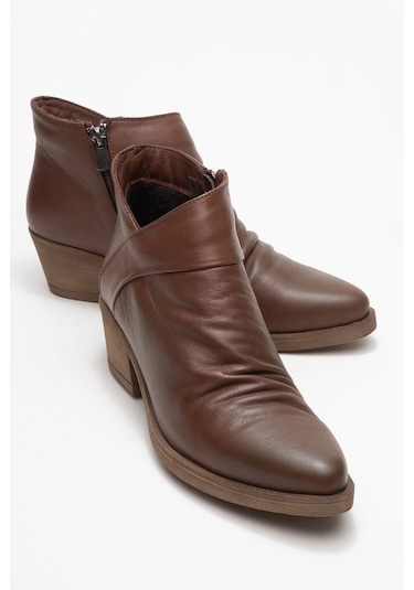 Rule Kahverengi Hakiki Deri Kadın Kalın Topuklu Bot kahverengi