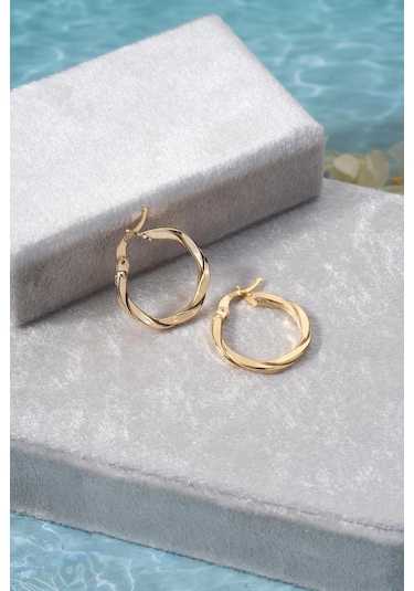 925 Ayar Gümüş 20 Mm Gold Kaplama Burgu Model Şarnel Küpe Gold