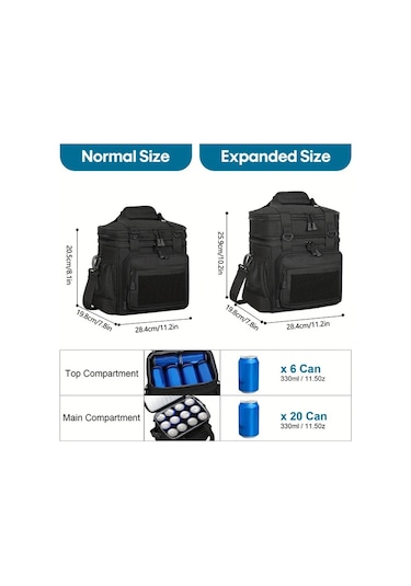 Maxaccess Black Double-layer Izolasyonlu Büyük Öğle Yemeği Kutusu Soğutuculu Çanta Erkek Kadın Yetişkin İş Vardiyası Günlük Seyahat Okul Black-