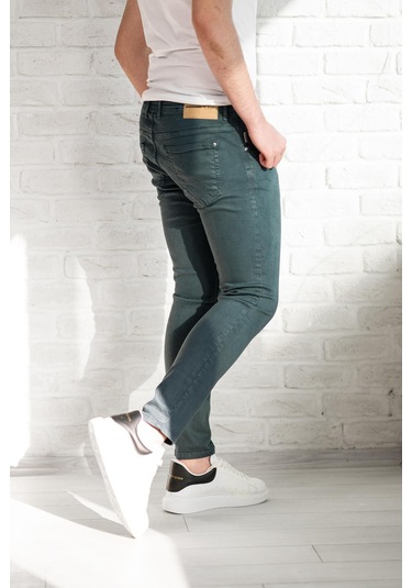 Fbı Skinny Slimfit Dar Paça Bilekten Pamuklu Kot Pantolon Petrol Mavisi