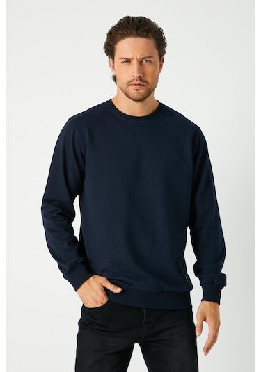MMetalic Erkek Lacivert Basic Bisiklet Yaka Sweatshirt