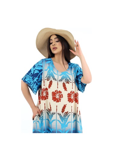 Kadın Viskon Yarım Kol O Yaka Cepli Fırfırlı Elbise Turkuaz Turkuaz